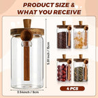 Remerry Set of 4 Glass Jar with Wooden Lid and Spoon, Clear Airtight Spice Canisters Glass Food Storage Kitchen Containers Set for Coffee Bean Tea Sugar (30 oz) - Image 2