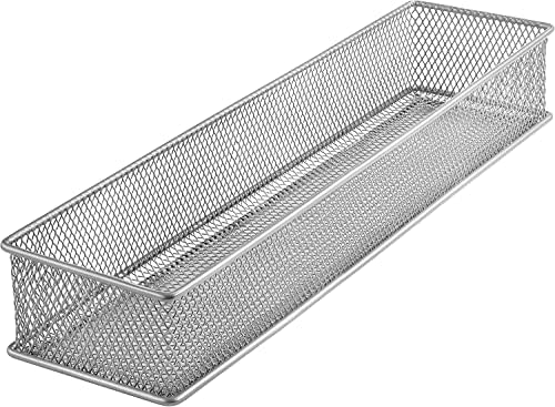 YBM HOME Silver Mesh Drawer Cabinet and or Shelf Organizer Bins, School Supply Holder Office Desktop Organizer Basket (24, 3x15x2 Inch) by YBMHome