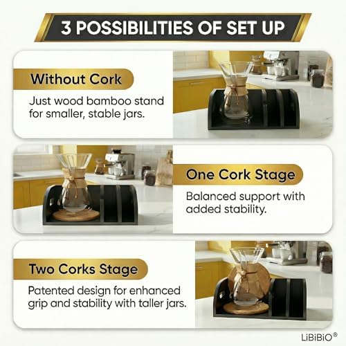 3-in-1 Chemex Caddy with 2 Cork Mats, Coffee Filters/Accessories Organizer, Pour-Over Station, Black Bamboo - Image 5