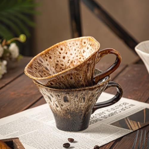 10oz Ceramic Dripper Mug Camping Reactive Glaze Scalloped Rim - Image 5