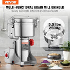 VEVOR 2000g Electric Grain Mill Grinder, High Speed 3400W Commercial Spice Grinders, Stainless Steel Pulverizer Powder Machine, for Dry Grains Spices Cereals Coffee Corn Pepper, Swing Type - Image 2