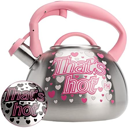 Paris Hilton Whistling Stovetop Tea Kettle, Stainless Steel with Color Changing "That's Hot" Heat Indicator Design, Soft Touch Handle, 2.5-Quart, Pink by TheWorldofParisHilton