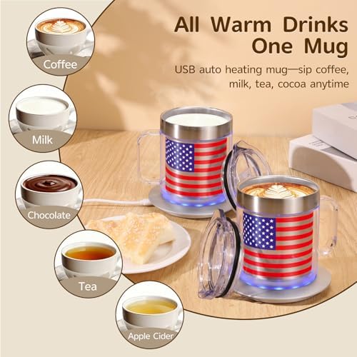 Electric Heating Cup, Mug Warmer with Sliding Lid(American Flag-12oz) - Image 5