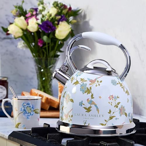 Laura Ashley Elveden White Whistling Tea Kettle Stovetop,Tea Pot for Stove - Image 2