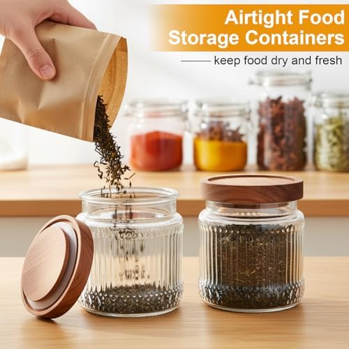 6 Pcs 500ml/17 oz Vintage Glass Jars with Wood Lids - Image 6