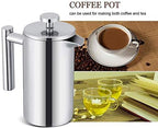 TOPINCN French Press Coffee Maker, Stainless Steel, Double Wall Insulation, Mirror Finish, 350ml, with Filter, for Coffee and Tea - Image 4