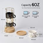 LUKA Porcelain Espresso Cup with Metal Stand, 6 Ounce Stackable Ceramic Demitasse Espresso Mugs Cappuccino Cups Set for Latte,Coffee,Cafe Mocha,Tea(Set of 4) - Image 2