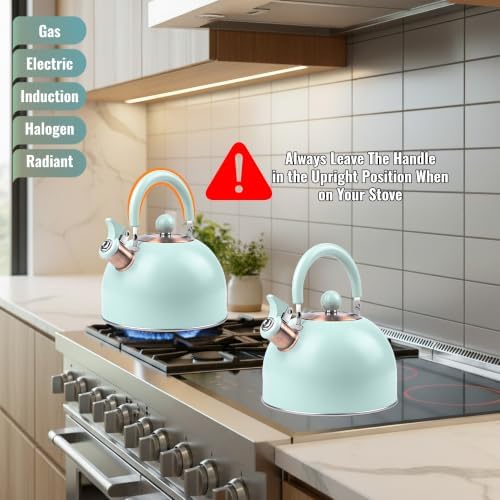 V&L 2.6 Qt Green Whistling Tea Kettle for Stovetop - Image 6