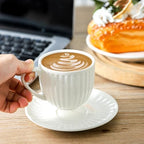 Ceramic Espresso Cups with Saucers 5 Oz,Set of 4 Porcelain Demitasse Cups Set,Small Coffee Cups with Handle for Coffee,Tea,Latte and Macchiato,Cappuccino Mugs for Kitchen and Cafe,White - Image 4