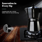 WECOOK! Bella Espresso Maker, Black, Aluminium, Mocha Coffee Maker, 6 Cups (300 ml), Silicone Seal & Safety Valve, Suitable for Gas, Electric and Glass Ceramic - Not for Induction - Image 6