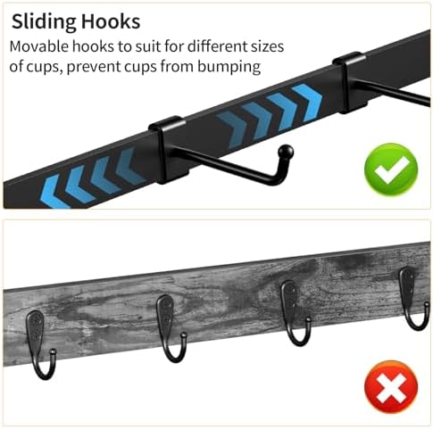 RCHYFEED Coffee Mug Holder Wall Mounted,Metal Mug Rack with 12 Movable Hook - Image 4