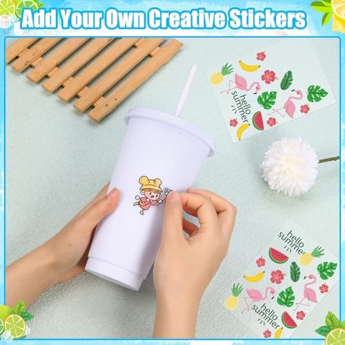 24 Pack Plastic Tumblers With Lids and Straws, Reusable 24 oz Colorful Cups for Parties, Birthdays, Iced Coffee, Cold Drinks (Stylish Colors-White) - Image 4