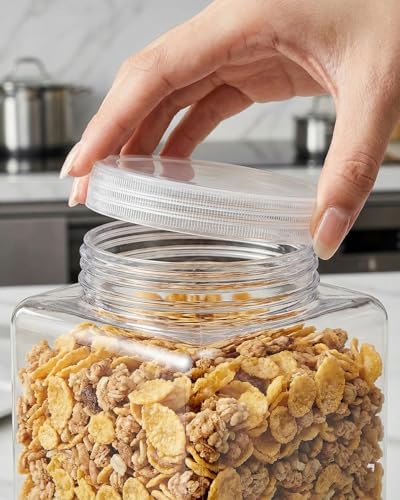 Plastic Storage Jars, 4 Pack Square Wide Mouth Containers with Screw Cap Lids, Transparent Moisture Proof Food Canisters, Clear Pantry Storage Jars (5.5 x 5.5 x 8.3 Inches) - Image 5