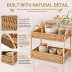 2 Tier Matcha Stand Organizer Woven Rattan Tray, Paper Rope - Image 3