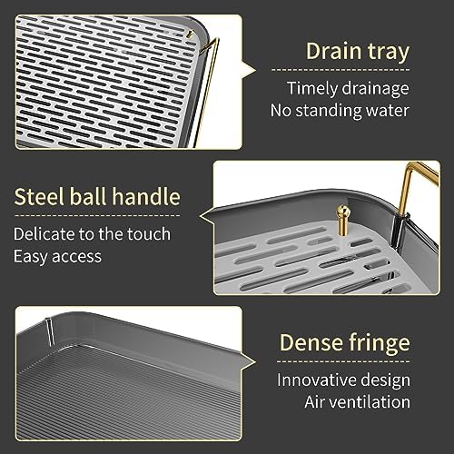 Seoneiro Whiskey Tray, Glass Cup Rack, Mug Holder, Coffee Cup Organizer, Bathroom Countertop Organizer with Drain Board Wine Glass Decorative, Food Tray, Kitchen Spice Rack - Image 3