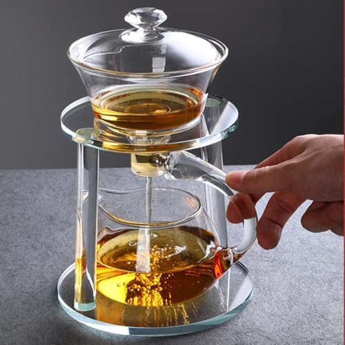 Lazy Kungfu Glass Tea Set Semi Automatic Drip Rotating with Infuser Glass Magnetic Teapot Set (Clear) - Image 3