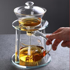 Lazy Kungfu Glass Tea Set Semi Automatic Drip Rotating with Infuser Glass Magnetic Teapot Set (Clear) - Image 3