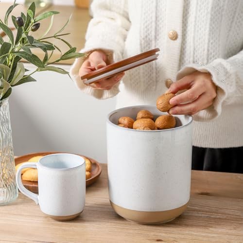 Ceramic Food Storage Jar,Coffee Canister for Countertop with Lids Airtight,Large Flour,Cereal,Spices,Beans,Rice and Candies Containers for Kitchen and Home,Farmhouse Kitchen Decor,80 OZ White - Image 4