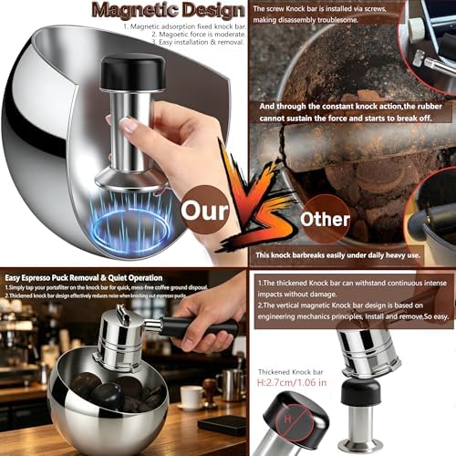 Upgraded 1.8L Espresso Knock Box with Glass Lid, Magnetic Knock Bar, Silver - Image 4
