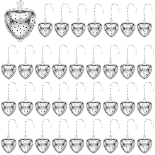 50 Pack Stainless Steel Tea Ball Filters, Heart-Shaped Infusers With Extended Hook For Loose Leaf Tea - Image 3