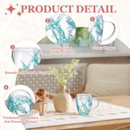 METALLIXITY Flowers Double Wall Glass Coffee Mugs 11.8oz Cyan-Blue 2Pcs - Image 3
