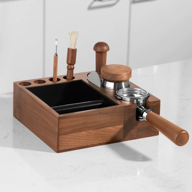 MOJAE 9-in-1 Espresso Knock Box and Espresso Tamper Station,Fits for 51-58mm Portafilter,Tamper and Distributor,Espresso Machine Accessories Organizer (Walnut) - Image 5