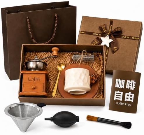 Manual Coffee Grinder Gift Set with Pour Over Filter, Mug, Brush & Gift Box by Unknown
