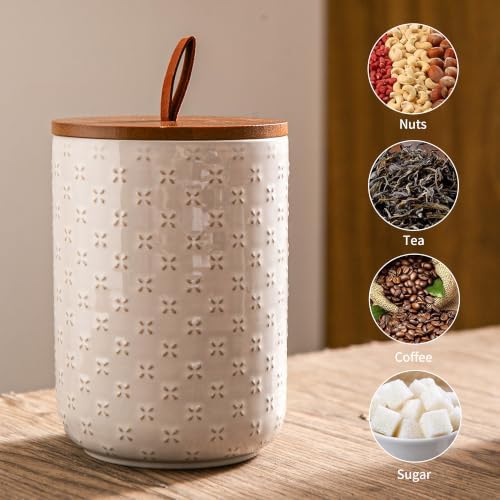 Mowtanco Embossed Ceramic Canister Set with Airtight Bamboo Lid - Image 4
