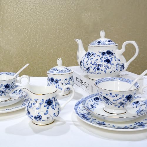 Fine Bone China Dinnerware Set, 12-Piece Blue and White Porcelain Dinnerware Set, Plates and Bowls Sets, Service for 4(Blue A) - Image 6