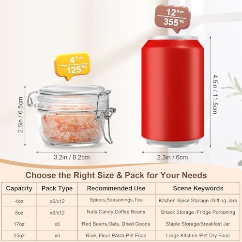 4oz Mini Airtight Glass Jars with Clamp Lid - Small Spice, Jam & Honey Jars for Kitchen Pantry Storage, Cute Clear Sauce Containers for Seasoning, Sugar, Salt, Wedding & Party Favors - Image 2