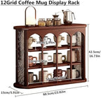 Wooden Mug Holder Countertop, Freestanding Grid Vintage Coffee Cup Display Stand, Rustic Coffee Mug Holder Organizer for Kitchen, Coffee Station,Brown,12 Grid - Image 2