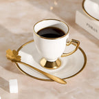 Ceramic coffee cups and saucers, 6 cups 6 saucers 6 spoons, 18 pieces 3 ounce gold rim cup sets, teacup tea set sets, suitable for cappuccino, latte, mocha (Modern) - Image 7