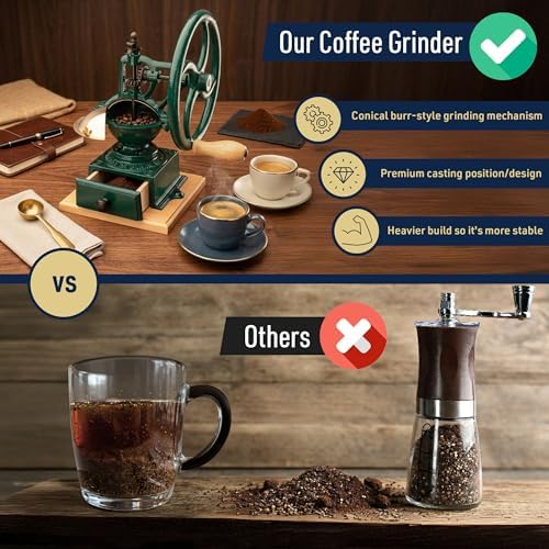 Classic Cuisine Manual Burr Coffee Grinder, Green, 12.2” x 9.06” x 13.78” - Image 6