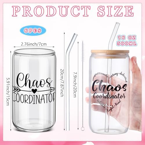 SiliFine 6 Pcs Chaos Coordinator Glass Cups, 16 oz with Lids - Image 3