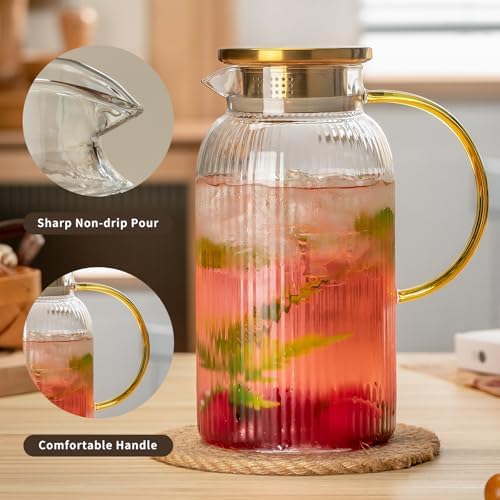 Buaic Glass Pitcher with Lid, 68 oz/ 2L Clear Glass Water Pitcher - Image 3
