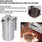 Gavigain French Press Coffee Maker, Stainless Steel French Press Coffee Maker Double Wall Metal Insulation Coffee Press & Tea Brewer for Good Coffee and Tea Home Office (800ml) - Image 2