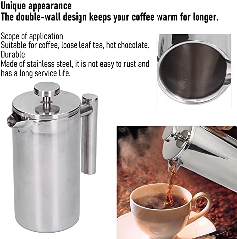 Gavigain French Press Coffee Maker, Stainless Steel French Press Coffee Maker Double Wall Metal Insulation Coffee Press & Tea Brewer for Good Coffee and Tea Home Office (800ml) - Image 2