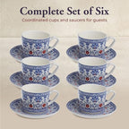 Zagara Home Zagros Porcelain Coffee Cup Set of 6, Espresso Cups and Saucers Set, Turkish Coffee Cups, French Coffee Cups, Lightweight Porcelain Vintage Small Cups for Coffee and Tea - Image 3