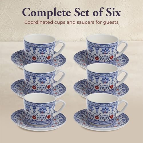 Zagara Home Zagros Porcelain Coffee Cup Set of 6, Espresso Cups and Saucers Set, Turkish Coffee Cups, French Coffee Cups, Lightweight Porcelain Vintage Small Cups for Coffee and Tea - Image 3