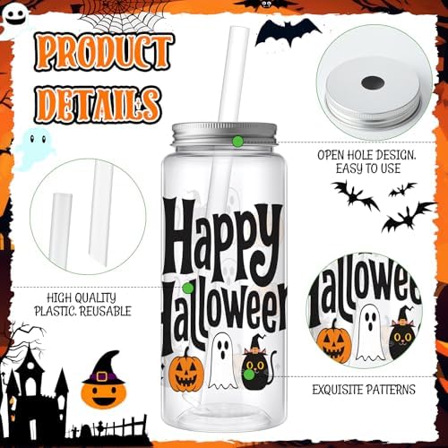 Skylety 30 Pcs Halloween Cups with Lids Straws 13.5 oz Bloody,Pumpkin - Image 3