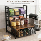 3 Tier Coffee Station Organizer with Drawer and Hanging Baskets, Wood & Metal Large Capcity Coffee Bar Organizer for K Cups, Coffee Pods, Tea Bags, Sugar Packets, Countertop Storage Rack - Image 2