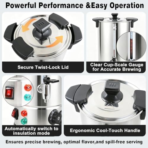 70 Cup Coffee Urn, 10L Commercial Coffee Maker, Double Wall Stainless Steel - Image 6