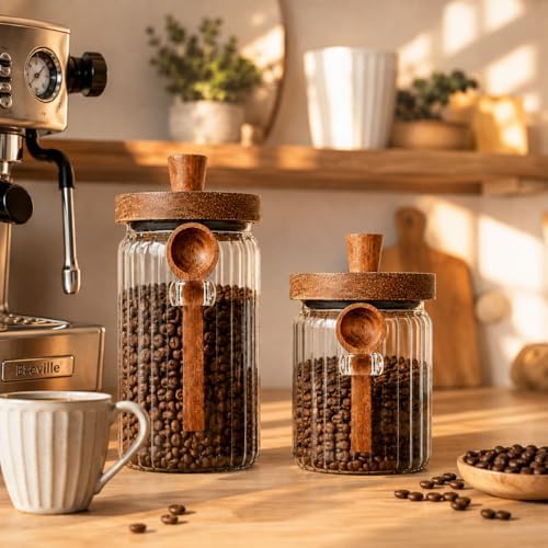 ANSQU 2 Pack Glass Jars with Spoons, 34oz Airtight Coffee Bean Containers - Image 2