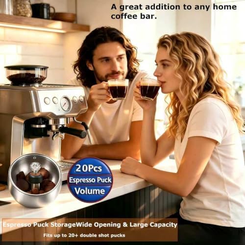 Upgraded Stainless Steel Espresso Knock Box Coffee Knock Box with Glass Lid and Magnetic Removable Knock Bar, Holds 20Double Espresso pucks & Coffee Grounds (Silver) - Image 2