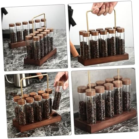 Glass Coffee Bean Storage Tubes with Wood Brass Stand Set - Image 4