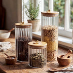 SiliFine Glass Pantry Storage Jar with Lid, 6 Set, Bamboo Lid with Ring - Image 4