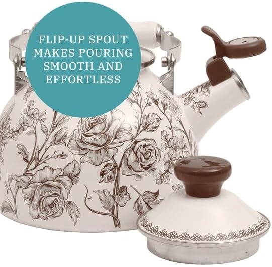 2 Qt Enamel Tea Kettle, Stovetop Whistling, Brown - Image 3