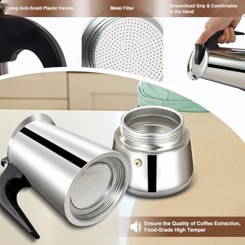 Manual Coffee Grinder Detachable Stainless Steel Conical Burr Aluminum Coffee Bean Grinder Silver with 2 Cup Stovetop Espresso Maker Stainless Steel Moka Pot Stove Top Percolator Italian Coffee - Image 7