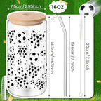 12 Pack 16 Oz Soccer Glass Cups with Lid and Straw Sports Glass Clear Reusable Cups Iced Coffee Drinking Tumbler for Sports Themed Party Favors Team Gifts Birthday Party Supplies - Image 3