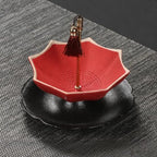 Porcelain Rotating Umbrella Tea Strainer - Ceramic Loose Leaf Filter (Red - Image 3